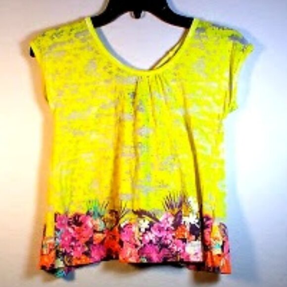 Jessica Simpson Open Back Yellow Floral Summer Crop Top Sz: M - Picture 1 of 11